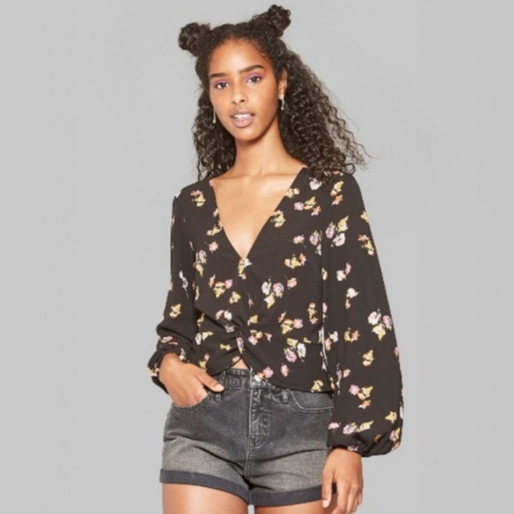 Wild Fable Black Long Sleeve Boho Top L NWT